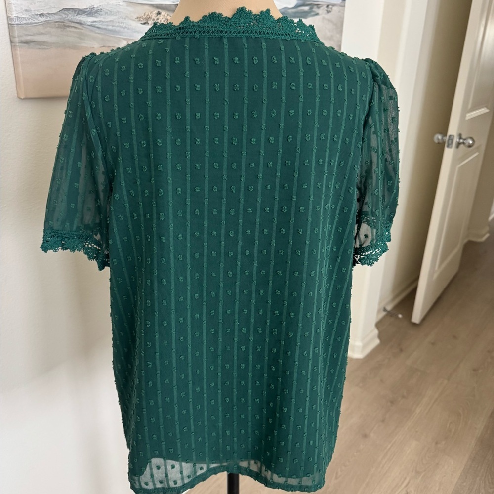 Emerald Green Lace Blouse with Relaxed Fit - Picture 6 of 6